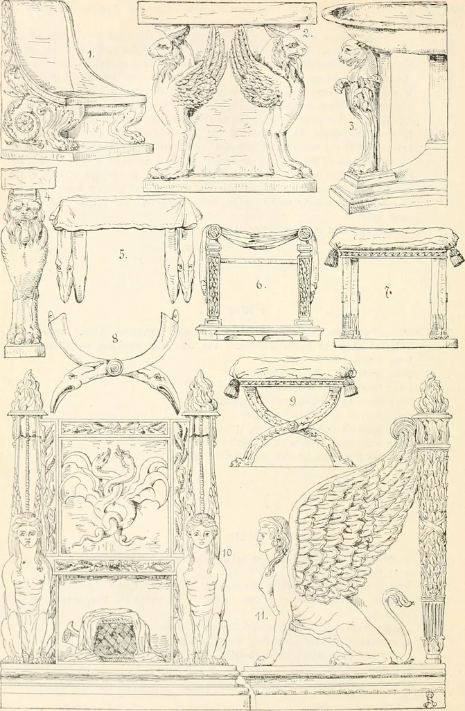 An illustration from Styles of ornament, exhibited in designs, and arranged in historical order, with descriptive text. A handbook for architects, designers, painters, sculptors, wood-carvers, chasers, modellers, cabinet-makers and artistic locksmiths as well as also for technical schools, libraries and private study, 1910, leaf 93