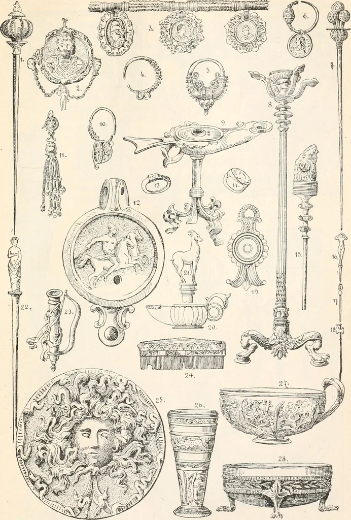 An illustration from Styles of ornament, exhibited in designs, and arranged in historical order, with descriptive text. A handbook for architects, designers, painters, sculptors, wood-carvers, chasers, modellers, cabinet-makers and artistic locksmiths as well as also for technical schools, libraries and private study, 1910, leaf 98