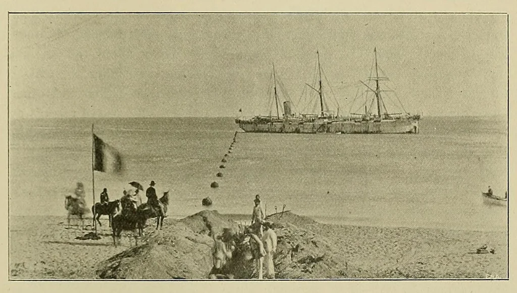 An illustration from Submarine telegraphs; their history, construction, and working. Founded in part on Wèunschendorff's 'Traitâe de tâelegraphie sous-marine' and compiled from authoritative and exclusive sources, 1898, leaf 725