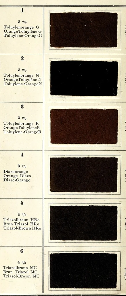 An illustration from Substantive Farbstoffe auf loser Baumwolle = Colorants substantifs sur coton en bourre = Direct colours on loose cotton, 1900, leaf 40