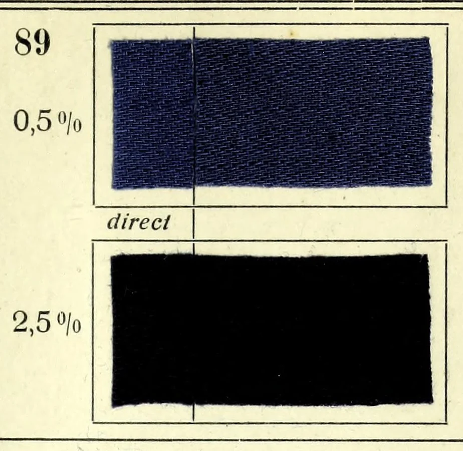An illustration from Substantive Farbstoffe auf Baumwoll-Stückware. Band II : Entwicklungs- und Nachbehandlungs-Farbstoffe = Substantive colours on cotton piece goods. Volume II : dyestuffs for developing and for after-treatment, 1920, leaf 59