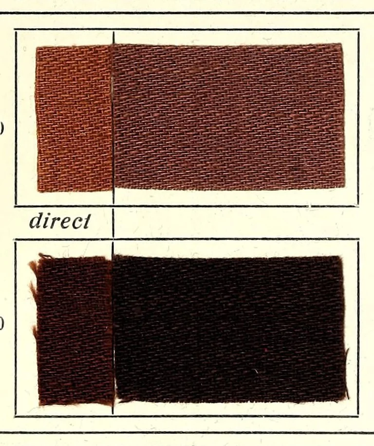 An illustration from Substantive Farbstoffe auf Baumwoll-Stückware. Band II : Entwicklungs- und Nachbehandlungs-Farbstoffe = Substantive colours on cotton piece goods. Volume II : dyestuffs for developing and for after-treatment, 1920, leaf 62