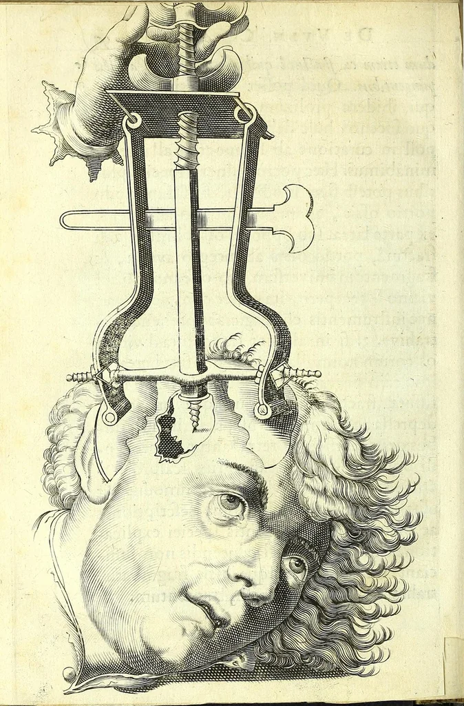 An illustration from Succenturiatus anatomicus : continens commentaria in Hippocratem : De capitis vulneribus :, 1616, leaf 132