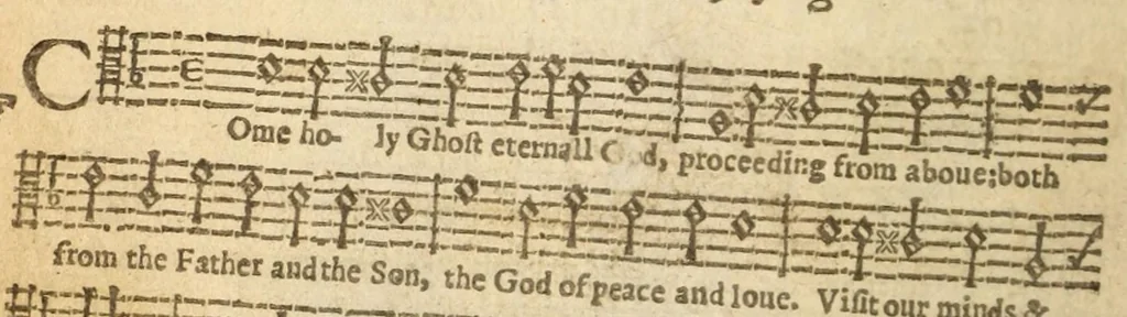 An illustration from The Whole booke of Psalmes : with the hymnes evangelicall, and songs spirituall ; composed into 4 parts by sundry authors, with such severall tunes as have beene, and are usually sung in England, Scotland, Wales, Germany, Italy, France, and the Netherlands ..., 1633, leaf 24