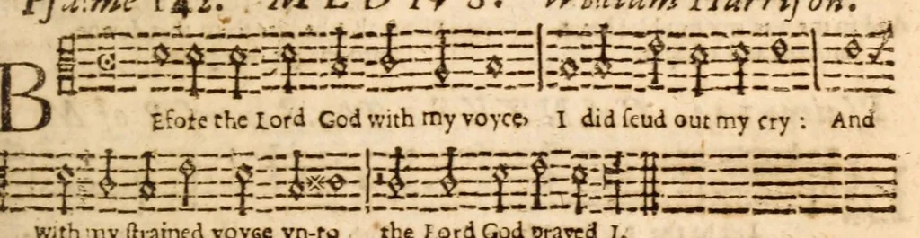 An illustration from The Whole booke of Psalmes : with the hymnes evangelicall, and songs spirituall ; composed into 4 parts by sundry authors, with such severall tunes as have beene, and are usually sung in England, Scotland, Wales, Germany, Italy, France, and the Netherlands ..., 1633, leaf 271