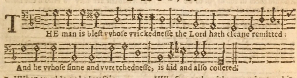 An illustration from The Whole booke of Psalmes : with the hymnes evangelicall, and songs spirituall ; composed into 4 parts by sundry authors, with such severall tunes as have beene, and are usually sung in England, Scotland, Wales, Germany, Italy, France, and the Netherlands ..., 1633, leaf 91