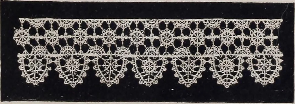 An illustration from A supplemental descriptive catalogue of specimens of lace acquired for the South Kensington museum, between June 1880 and June 1890 / By Alan S. Cole, 1891, leaf 16
