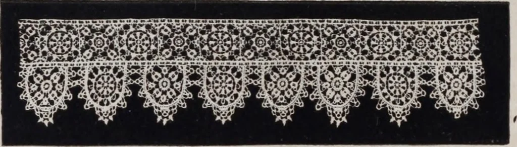 An illustration from A supplemental descriptive catalogue of specimens of lace acquired for the South Kensington museum, between June 1880 and June 1890 / By Alan S. Cole, 1891, leaf 19