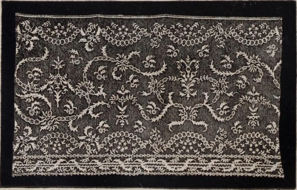 An illustration from A supplemental descriptive catalogue of specimens of lace acquired for the South Kensington museum, between June 1880 and June 1890 / By Alan S. Cole, 1891, leaf 37