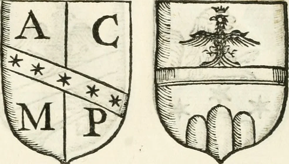 An illustration from Supplemento istorico dell'antica città di Forlì : in cui si descriue la provincia di Romagna ... : con la serie in fine dell' armi gentilizie di tutte le famiglie nobili viuenti, & alcune dell' estinte, e col catalogo de' vescoui e gouernatori ecclesiastici della medesima citta, 1678, leaf 836