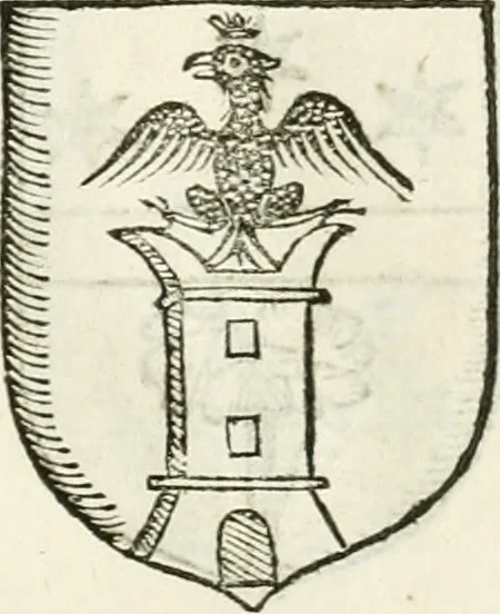 An illustration from Supplemento istorico dell'antica città di Forlì : in cui si descriue la provincia di Romagna ... : con la serie in fine dell' armi gentilizie di tutte le famiglie nobili viuenti, & alcune dell' estinte, e col catalogo de' vescoui e gouernatori ecclesiastici della medesima citta, 1678, leaf 836