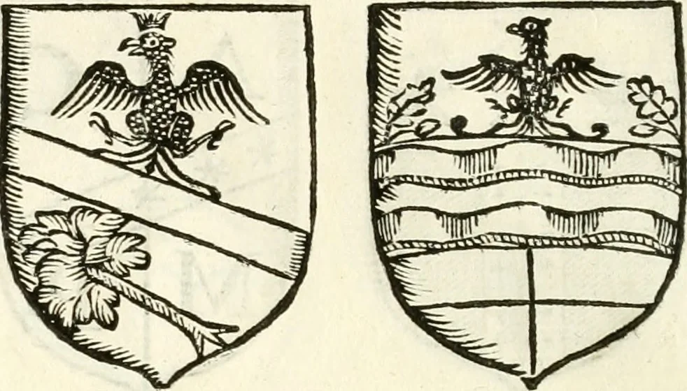 An illustration from Supplemento istorico dell'antica città di Forlì : in cui si descriue la provincia di Romagna ... : con la serie in fine dell' armi gentilizie di tutte le famiglie nobili viuenti, & alcune dell' estinte, e col catalogo de' vescoui e gouernatori ecclesiastici della medesima citta, 1678, leaf 837