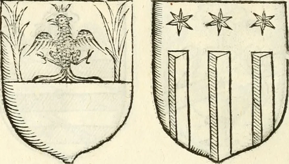 An illustration from Supplemento istorico dell'antica città di Forlì : in cui si descriue la provincia di Romagna ... : con la serie in fine dell' armi gentilizie di tutte le famiglie nobili viuenti, & alcune dell' estinte, e col catalogo de' vescoui e gouernatori ecclesiastici della medesima citta, 1678, leaf 839