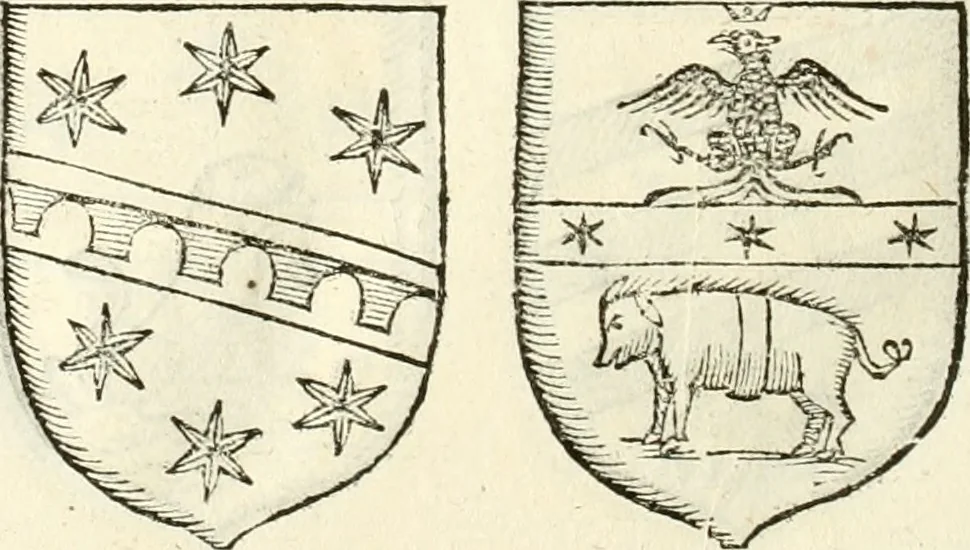 An illustration from Supplemento istorico dell'antica città di Forlì : in cui si descriue la provincia di Romagna ... : con la serie in fine dell' armi gentilizie di tutte le famiglie nobili viuenti, & alcune dell' estinte, e col catalogo de' vescoui e gouernatori ecclesiastici della medesima citta, 1678, leaf 839