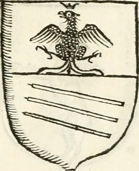 An illustration from Supplemento istorico dell'antica città di Forlì : in cui si descriue la provincia di Romagna ... : con la serie in fine dell' armi gentilizie di tutte le famiglie nobili viuenti, & alcune dell' estinte, e col catalogo de' vescoui e gouernatori ecclesiastici della medesima citta, 1678, leaf 840