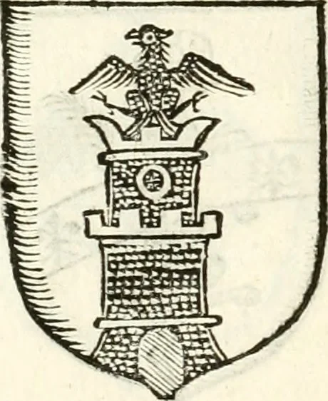An illustration from Supplemento istorico dell'antica città di Forlì : in cui si descriue la provincia di Romagna ... : con la serie in fine dell' armi gentilizie di tutte le famiglie nobili viuenti, & alcune dell' estinte, e col catalogo de' vescoui e gouernatori ecclesiastici della medesima citta, 1678, leaf 843