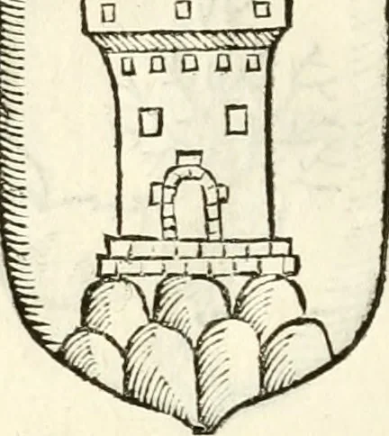 An illustration from Supplemento istorico dell'antica città di Forlì : in cui si descriue la provincia di Romagna ... : con la serie in fine dell' armi gentilizie di tutte le famiglie nobili viuenti, & alcune dell' estinte, e col catalogo de' vescoui e gouernatori ecclesiastici della medesima citta, 1678, leaf 843