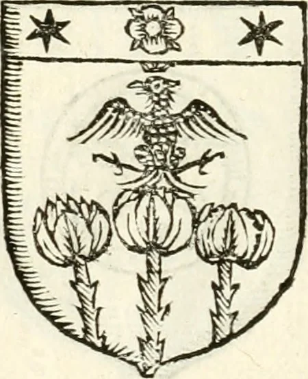 An illustration from Supplemento istorico dell'antica città di Forlì : in cui si descriue la provincia di Romagna ... : con la serie in fine dell' armi gentilizie di tutte le famiglie nobili viuenti, & alcune dell' estinte, e col catalogo de' vescoui e gouernatori ecclesiastici della medesima citta, 1678, leaf 843