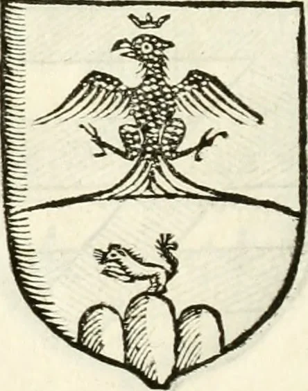 An illustration from Supplemento istorico dell'antica città di Forlì : in cui si descriue la provincia di Romagna ... : con la serie in fine dell' armi gentilizie di tutte le famiglie nobili viuenti, & alcune dell' estinte, e col catalogo de' vescoui e gouernatori ecclesiastici della medesima citta, 1678, leaf 843