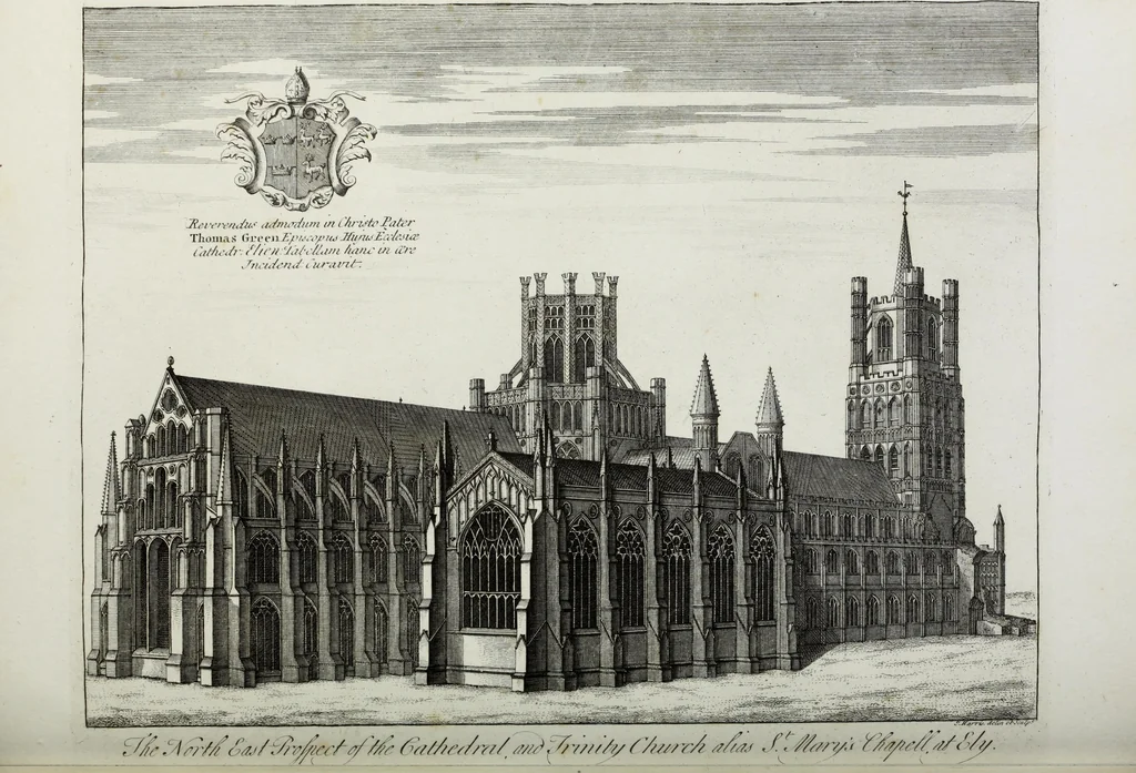 An illustration from A supplement to the second edition of Mr. Bentham's History & antiquities of the cathedral & conventual church of Ely : comprising enlarged accounts of the monastery, lady chapel, Prior Crawden's chapel, the palaces and other buildings connected with the See and the church : with lists of the chancellors, vicars general, officials, commissaries, chief justices of the Isle of Ely, &c. : also, notes, architectural, biographical, historical and explanatory, 1817, leaf 116
