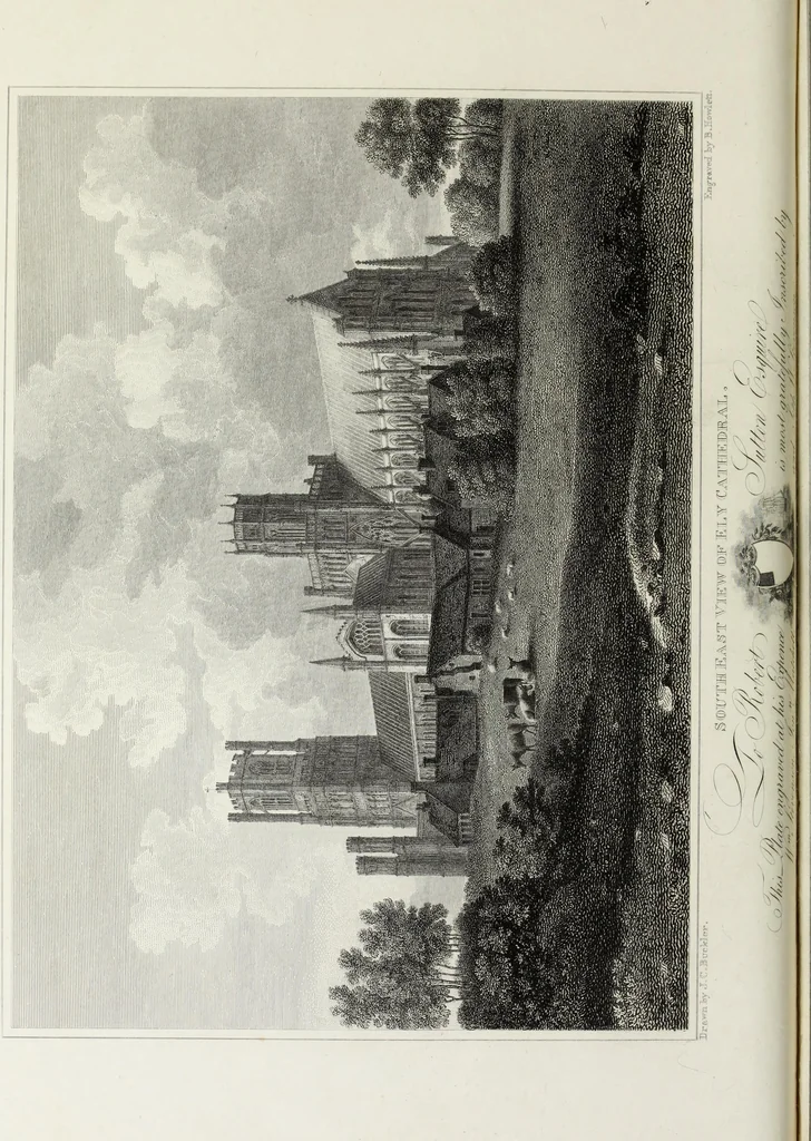 An illustration from A supplement to the second edition of Mr. Bentham's History & antiquities of the cathedral & conventual church of Ely : comprising enlarged accounts of the monastery, lady chapel, Prior Crawden's chapel, the palaces and other buildings connected with the See and the church : with lists of the chancellors, vicars general, officials, commissaries, chief justices of the Isle of Ely, &c. : also, notes, architectural, biographical, historical and explanatory, 1817, leaf 25