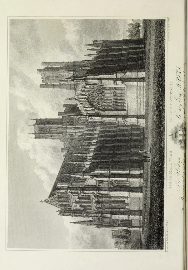 An illustration from A supplement to the second edition of Mr. Bentham's History & antiquities of the cathedral & conventual church of Ely : comprising enlarged accounts of the monastery, lady chapel, Prior Crawden's chapel, the palaces and other buildings connected with the See and the church : with lists of the chancellors, vicars general, officials, commissaries, chief justices of the Isle of Ely, &c. : also, notes, architectural, biographical, historical and explanatory, 1817, leaf 7