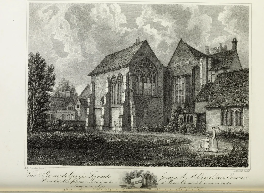 An illustration from A supplement to the second edition of Mr. Bentham's History & antiquities of the cathedral & conventual church of Ely : comprising enlarged accounts of the monastery, lady chapel, Prior Crawden's chapel, the palaces and other buildings connected with the See and the church : with lists of the chancellors, vicars general, officials, commissaries, chief justices of the Isle of Ely, &c. : also, notes, architectural, biographical, historical and explanatory, 1817, leaf 75