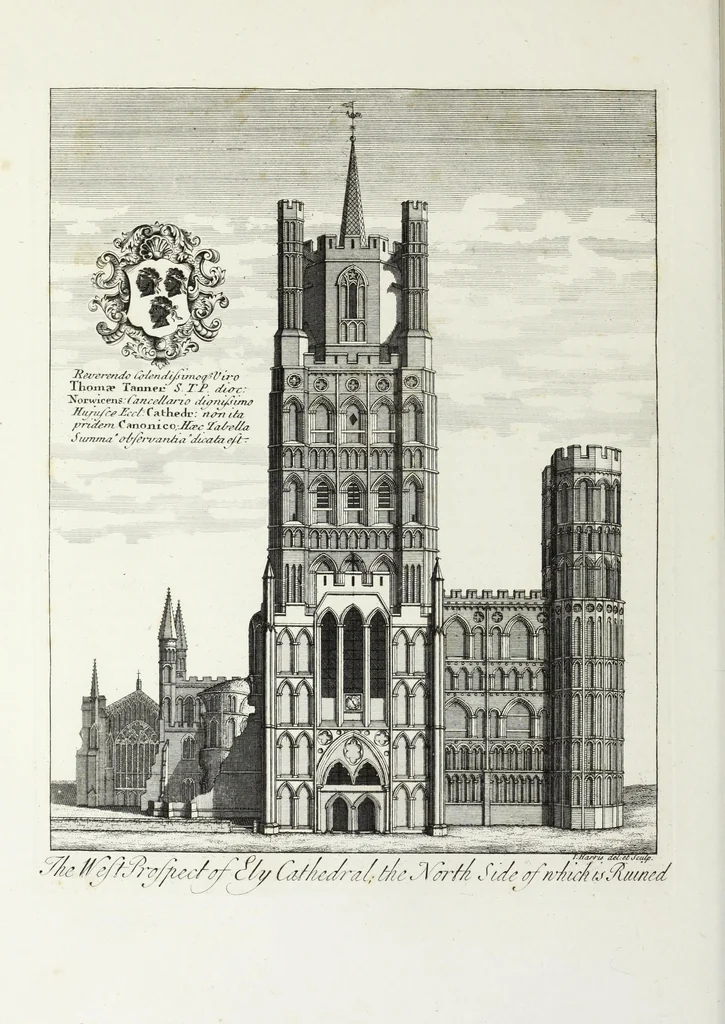 An illustration from A supplement to the second edition of Mr. Bentham's History & antiquities of the cathedral & conventual church of Ely : comprising enlarged accounts of the monastery, lady chapel, Prior Crawden's chapel, the palaces and other buildings connected with the See and the church : with lists of the chancellors, vicars general, officials, commissaries, chief justices of the Isle of Ely, &c. : also, notes, architectural, biographical, historical and explanatory, 1817, leaf 89