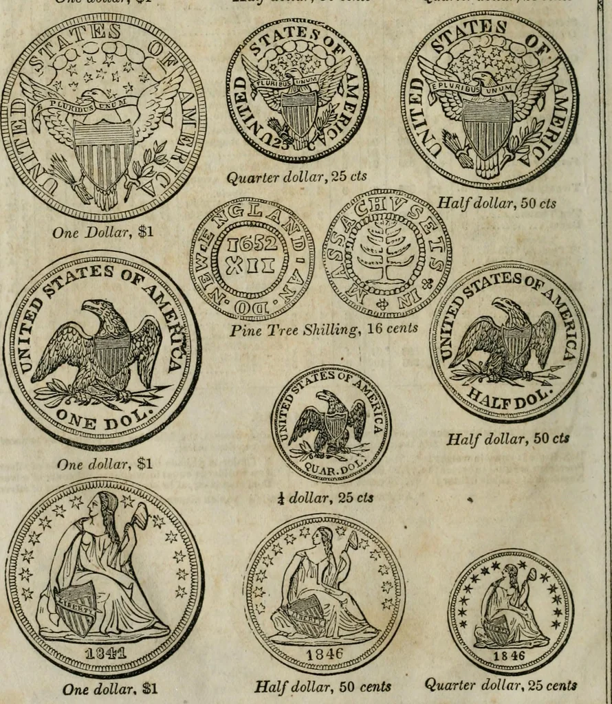 An illustration from Supplement to Thompson's Bank note reporter, containing 750 fac-similes of the various gold and silver coins, most generally found in circulation, 1850, leaf 11