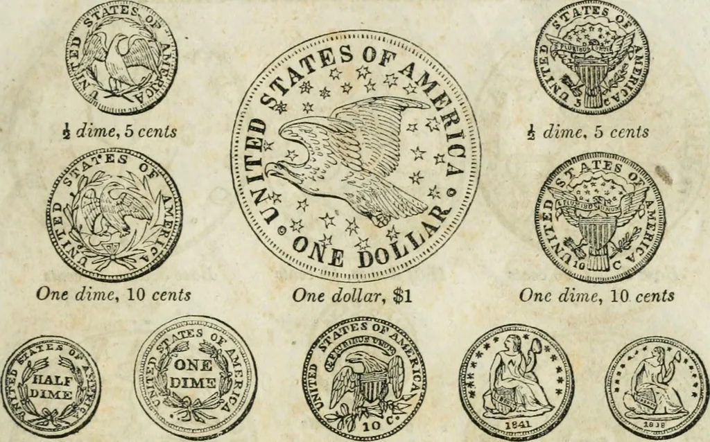 An illustration from Supplement to Thompson's Bank note reporter, containing 750 fac-similes of the various gold and silver coins, most generally found in circulation, 1850, leaf 12