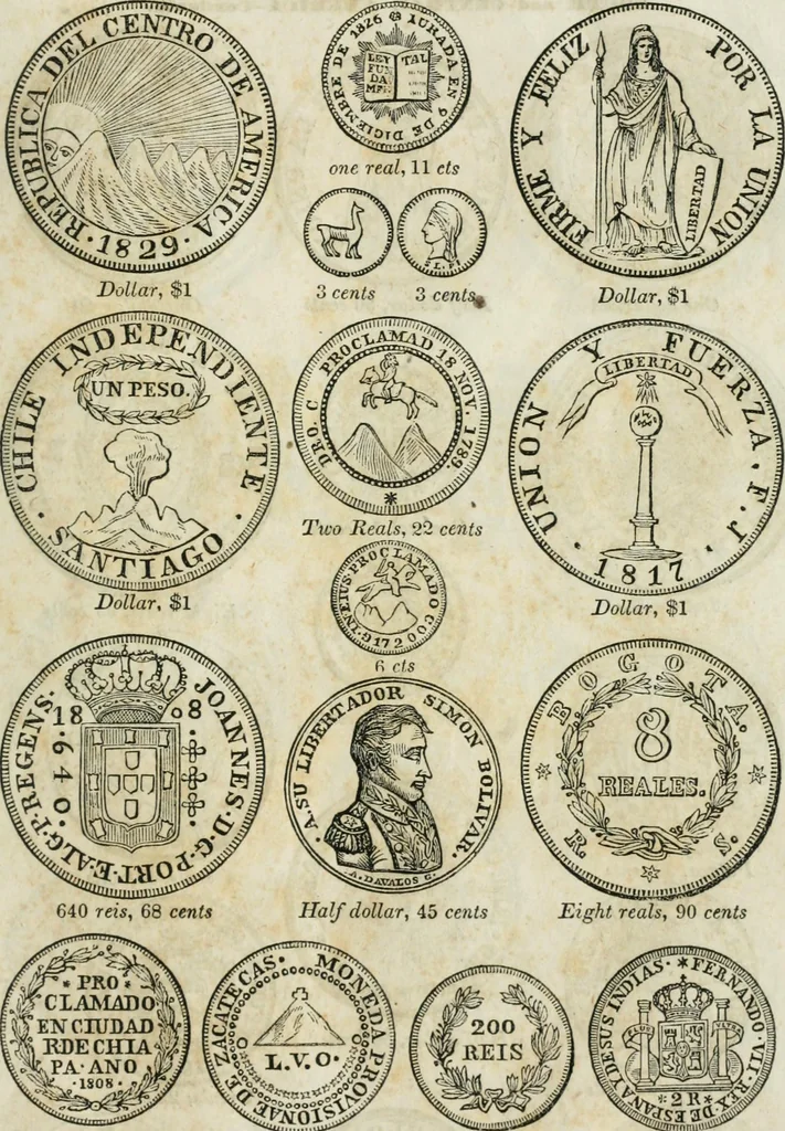 An illustration from Supplement to Thompson's Bank note reporter, containing 750 fac-similes of the various gold and silver coins, most generally found in circulation, 1850, leaf 14