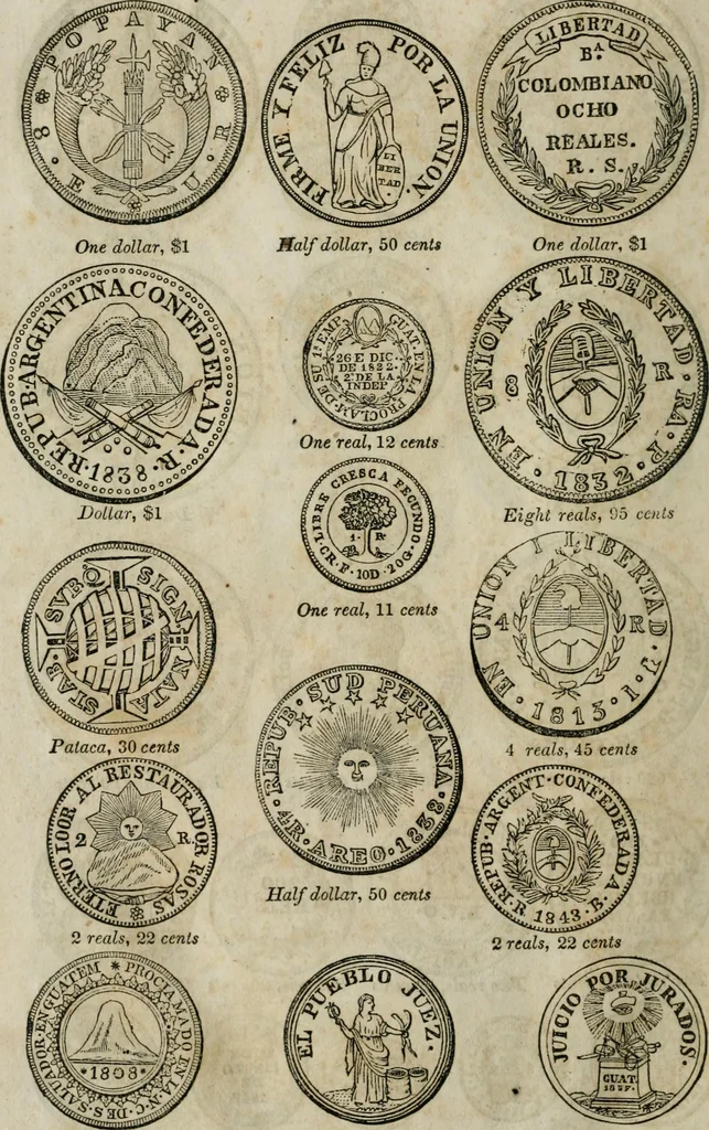 An illustration from Supplement to Thompson's Bank note reporter, containing 750 fac-similes of the various gold and silver coins, most generally found in circulation, 1850, leaf 15