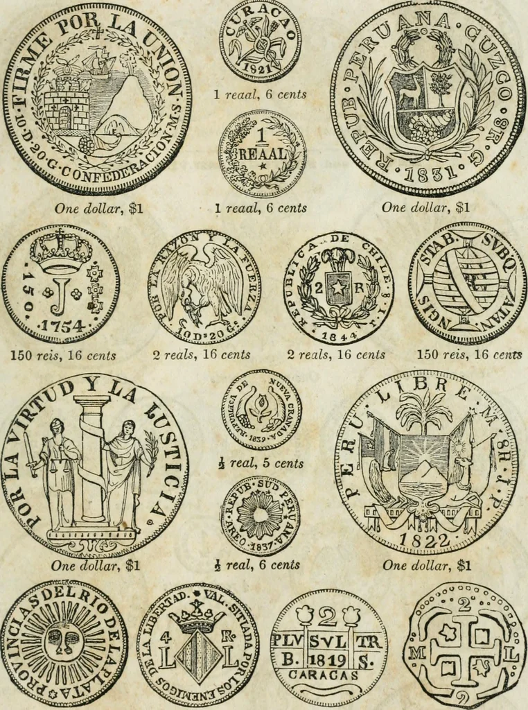 An illustration from Supplement to Thompson's Bank note reporter, containing 750 fac-similes of the various gold and silver coins, most generally found in circulation, 1850, leaf 16