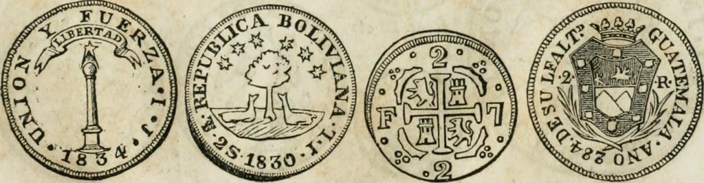 An illustration from Supplement to Thompson's Bank note reporter, containing 750 fac-similes of the various gold and silver coins, most generally found in circulation, 1850, leaf 16