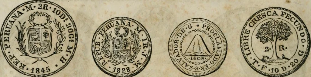 An illustration from Supplement to Thompson's Bank note reporter, containing 750 fac-similes of the various gold and silver coins, most generally found in circulation, 1850, leaf 17