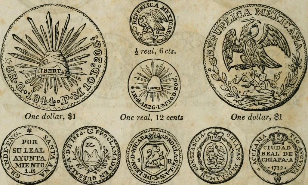 An illustration from Supplement to Thompson's Bank note reporter, containing 750 fac-similes of the various gold and silver coins, most generally found in circulation, 1850, leaf 17