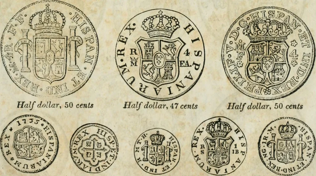An illustration from Supplement to Thompson's Bank note reporter, containing 750 fac-similes of the various gold and silver coins, most generally found in circulation, 1850, leaf 18