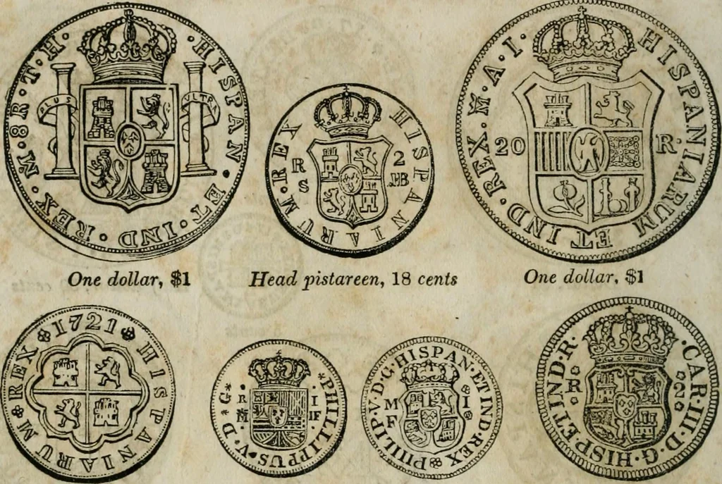 An illustration from Supplement to Thompson's Bank note reporter, containing 750 fac-similes of the various gold and silver coins, most generally found in circulation, 1850, leaf 19