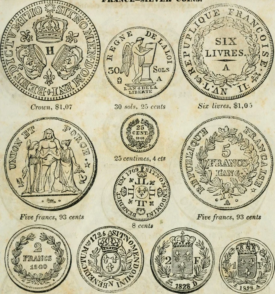 An illustration from Supplement to Thompson's Bank note reporter, containing 750 fac-similes of the various gold and silver coins, most generally found in circulation, 1850, leaf 20