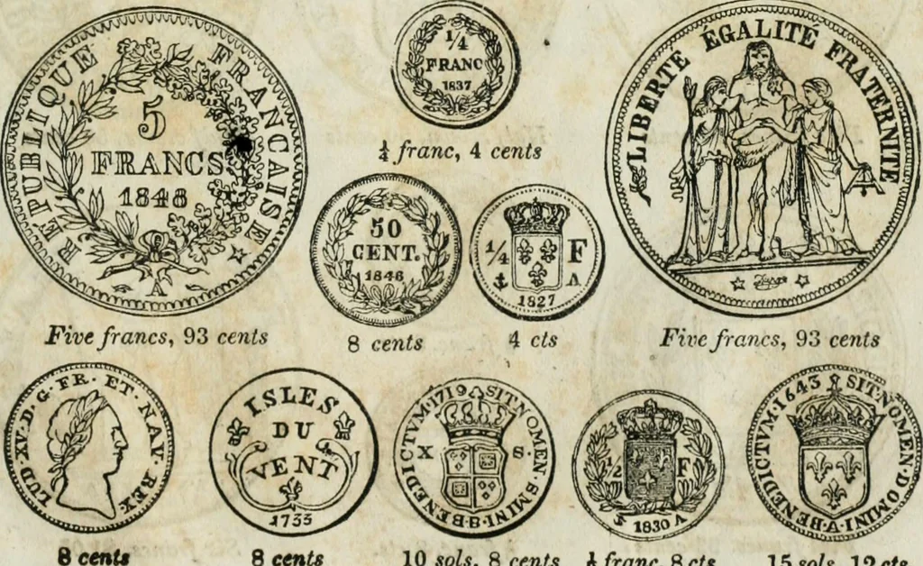 An illustration from Supplement to Thompson's Bank note reporter, containing 750 fac-similes of the various gold and silver coins, most generally found in circulation, 1850, leaf 20