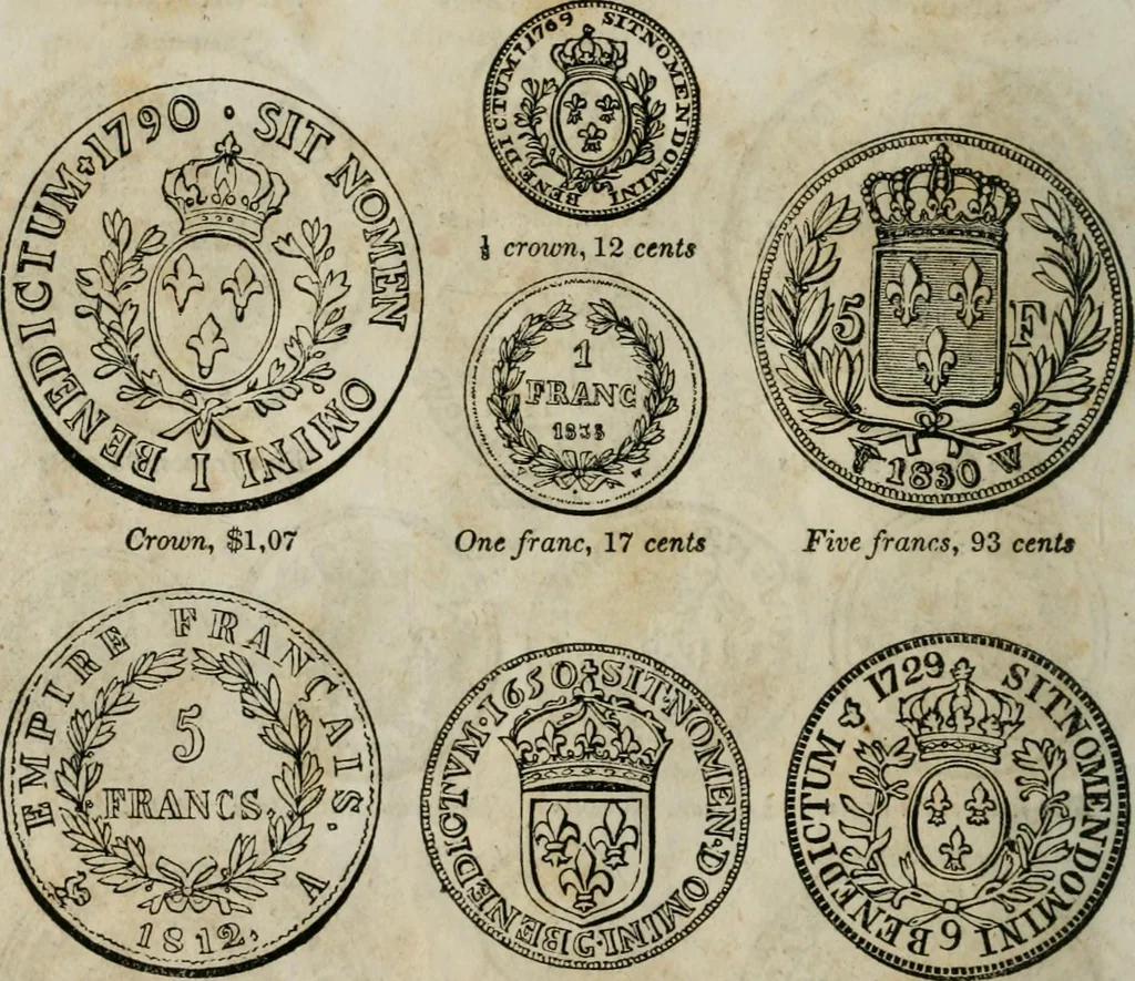 An illustration from Supplement to Thompson's Bank note reporter, containing 750 fac-similes of the various gold and silver coins, most generally found in circulation, 1850, leaf 21