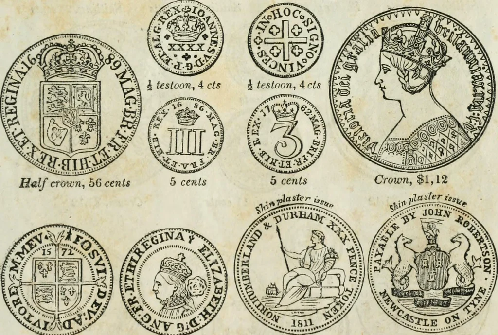 An illustration from Supplement to Thompson's Bank note reporter, containing 750 fac-similes of the various gold and silver coins, most generally found in circulation, 1850, leaf 22