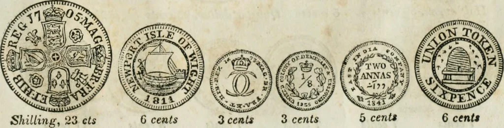 An illustration from Supplement to Thompson's Bank note reporter, containing 750 fac-similes of the various gold and silver coins, most generally found in circulation, 1850, leaf 22