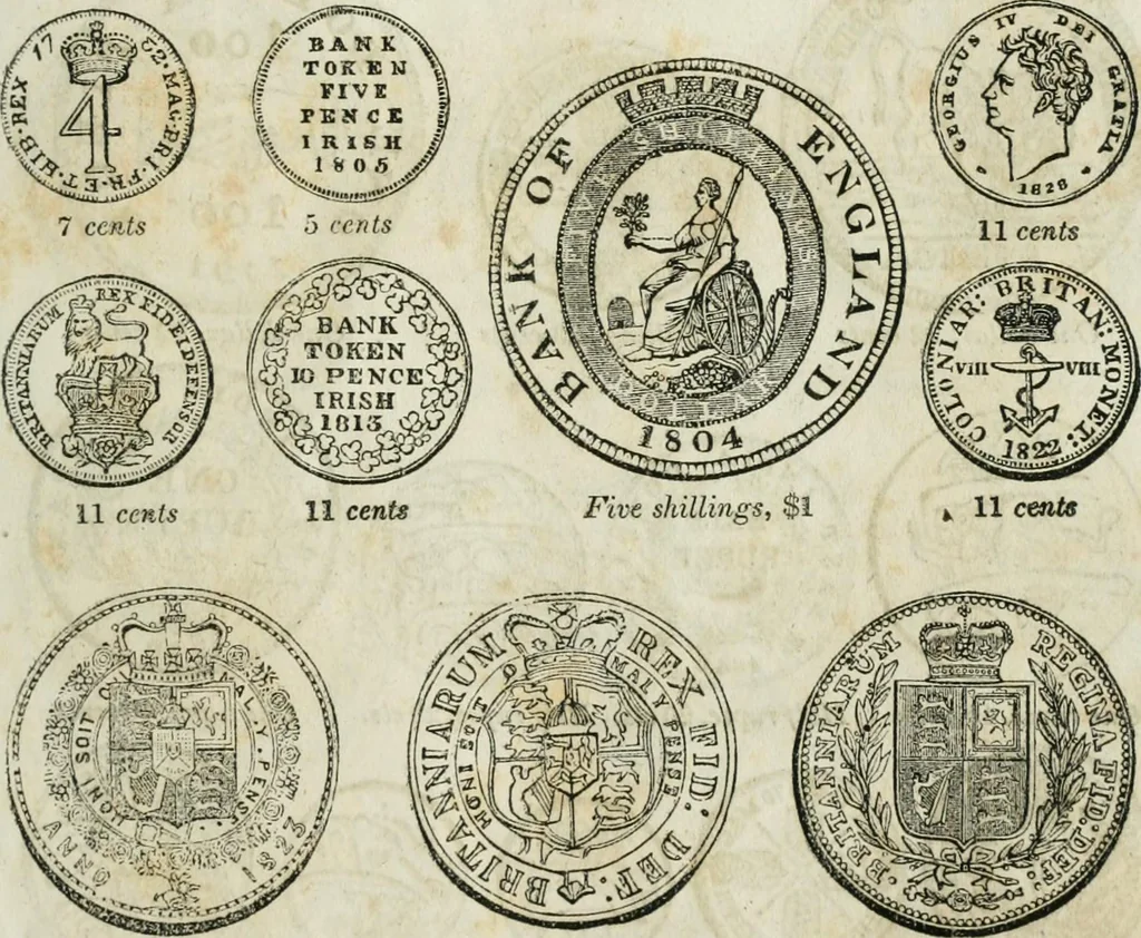 An illustration from Supplement to Thompson's Bank note reporter, containing 750 fac-similes of the various gold and silver coins, most generally found in circulation, 1850, leaf 24