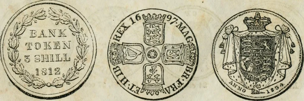 An illustration from Supplement to Thompson's Bank note reporter, containing 750 fac-similes of the various gold and silver coins, most generally found in circulation, 1850, leaf 24