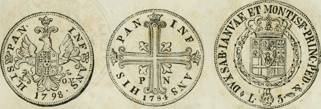 An illustration from Supplement to Thompson's Bank note reporter, containing 750 fac-similes of the various gold and silver coins, most generally found in circulation, 1850, leaf 28