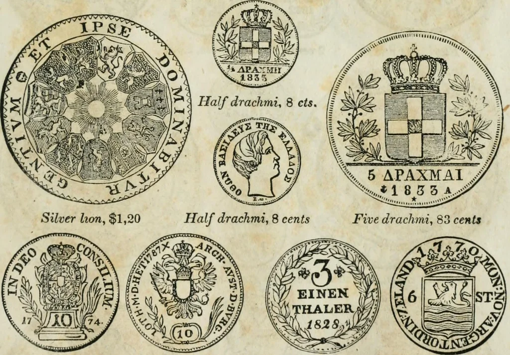 An illustration from Supplement to Thompson's Bank note reporter, containing 750 fac-similes of the various gold and silver coins, most generally found in circulation, 1850, leaf 30