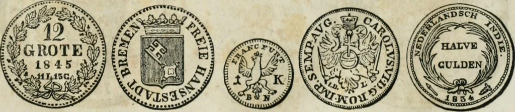 An illustration from Supplement to Thompson's Bank note reporter, containing 750 fac-similes of the various gold and silver coins, most generally found in circulation, 1850, leaf 30