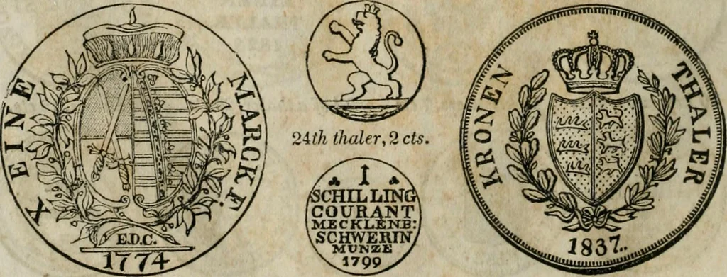 An illustration from Supplement to Thompson's Bank note reporter, containing 750 fac-similes of the various gold and silver coins, most generally found in circulation, 1850, leaf 31