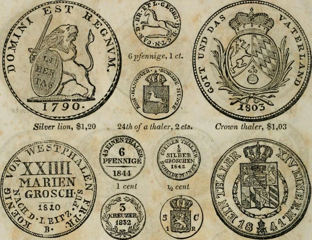 An illustration from Supplement to Thompson's Bank note reporter, containing 750 fac-similes of the various gold and silver coins, most generally found in circulation, 1850, leaf 31